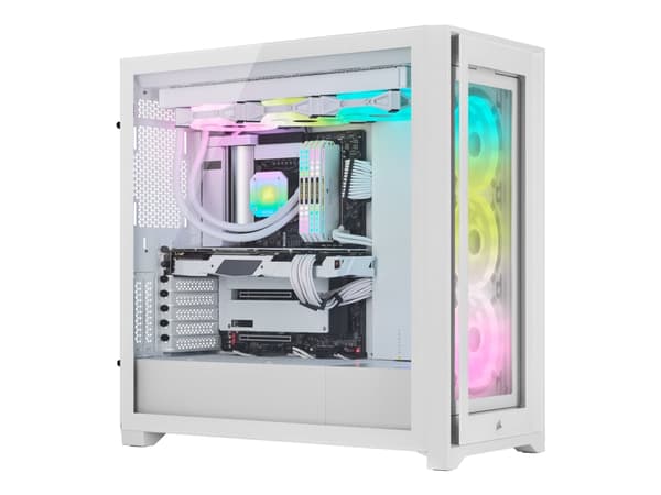 CORSAIR iCUE 5000X RGB QL Edition - Mid tower - genomskinlig sidopanel (härdat glas) - ingen strömförsörjning (ATX) - vit - USB/ljud