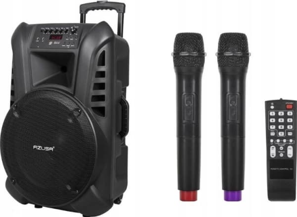 Azusa Active høyttaler (med 2 trådløse mikrofoner, SD, Bluetooth, USB) 15" 120W