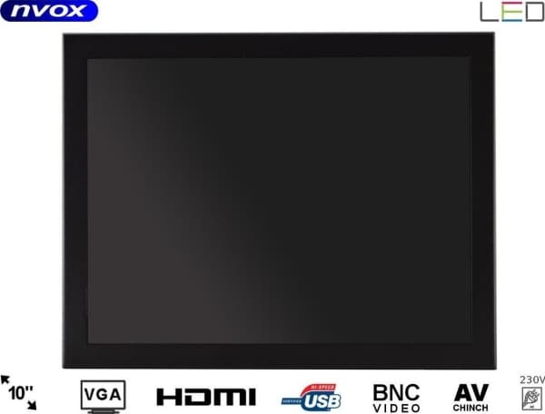 Bilstereo Nvox Monitor åpen ramme led 10cali vga hdmi usb bnc av 12v 230v
