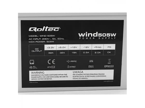 Qoltec Wind - Strømforsyning (intern) - ATX - 505 watt - PFC - grå