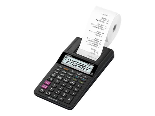 Strimmelregner Casio HR-8RCE, sort, 12 cifre