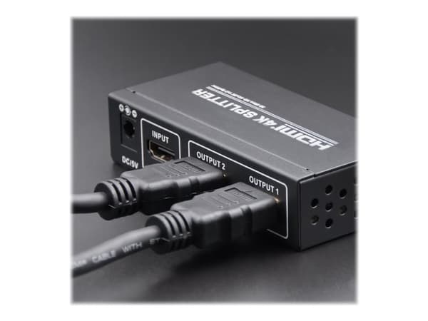 Qoltec - Video/lyd-splitter - active HDMI splitter v. 2.0, 1x2, EDID + IR - 2 x HDMI - stasjonær