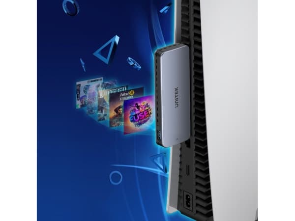Unitek SolidForce - Lagringspakning - M.2 - M.2 NVMe-kortti / PCIe 4.0 (NVMe) - USB 3.2 (Gen 2) - avaruudenharmaa - Sony PlayStation 5:lle