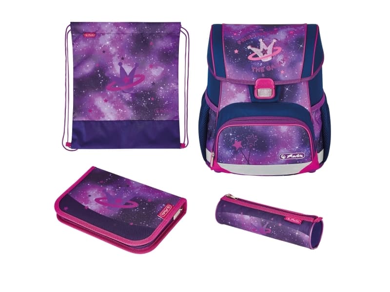 Herlitz Loop Plus Galaxy Princess, Pencil pouch, Sport bag, Pennfack, Skolväska, Flicka, Grundskola, Ryggsäck, 16 l, Framficka, Sidoficka