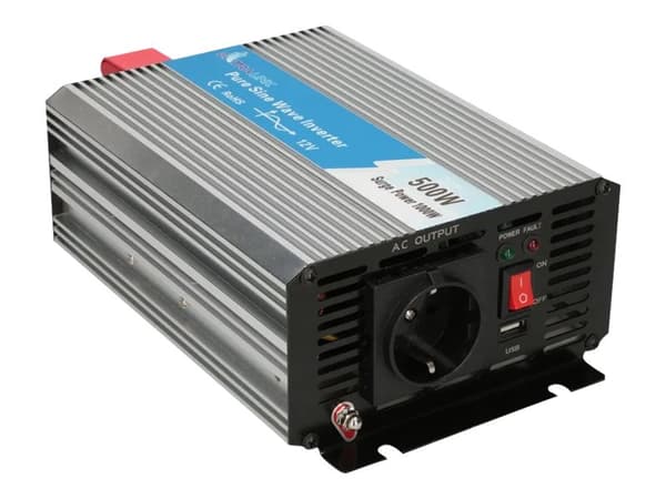 Extralink OPIP-500W - DC til AC inverter - DC 12 V - 500 Watt Gjuten aluminium, Svart, Silver