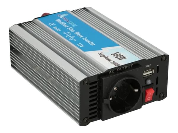 Extralink OPIM-500W - DC til AC inverter - DC 12 V - 500 Watt Gjuten aluminium