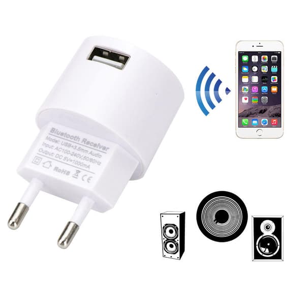 Bluetooth-mottagare V4.2 Ljudadapter AC-laddare 110V till 240V EU US Plug med USB och 3,5 mm port – USA-kontakt