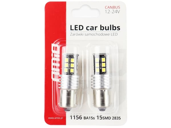 Amio 01293 Led Canbus 15SMD 2835 7,5W 1156 (P21W) Balta 12V / 24V 2 stk.