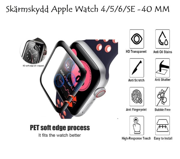 Skärmskydd -Apple Watch Series 4/5/6/SE1/SE2- 40mm - 2 PACK