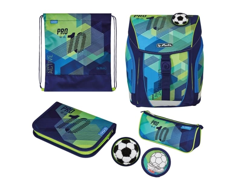 Herlitz FiloLight Plus Green Goal, Pencil pouch, Sport bag, Pennfack, Skolväska, Pojke, Grundskola, Ryggsäck, 16 l, Framficka, Sidoficka
