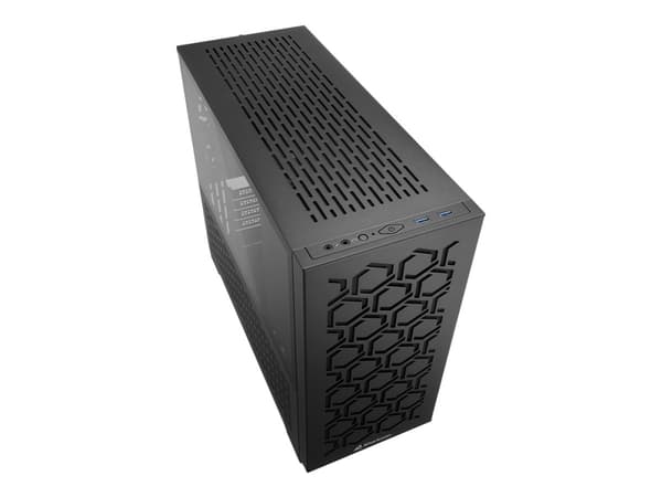 Sharkoon MS-Y1000 - microATX - genomskinlig sidopanel (härdat glas) - ingen strömförsörjning (ATX) - svart - USB/ljud