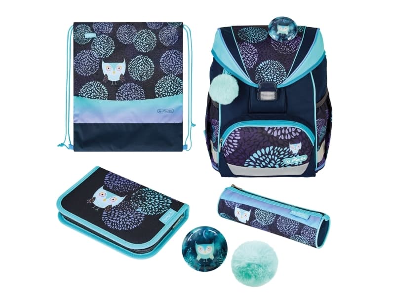 Herlitz UltraLight Plus Flower Owl, Pencil pouch, Sport bag, Pennfack, Skolväska, Flicka, Grundskola, Ryggsäck, 15 l, Framficka, Sidoficka