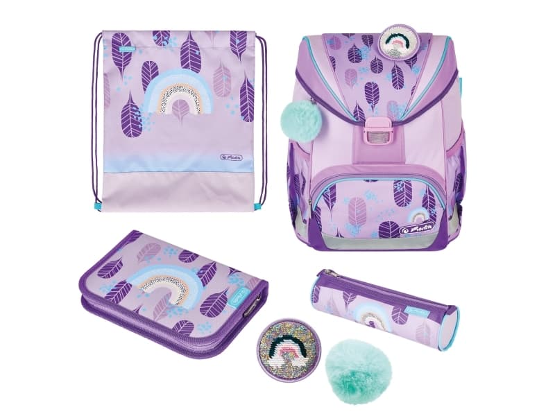Herlitz UltraLight Plus Rainbow Feat, Pencil pouch, Sport bag, Pennfack, Skolväska, Flicka, Grundskola, Ryggsäck, 15 l, Framficka, Sidoficka