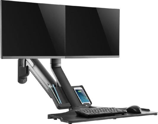 Veggfeste for to skjermer og Maclean-tastatur, gassfjær med datamaskinbrakett, for skjermer 17"~27", MC-633 p