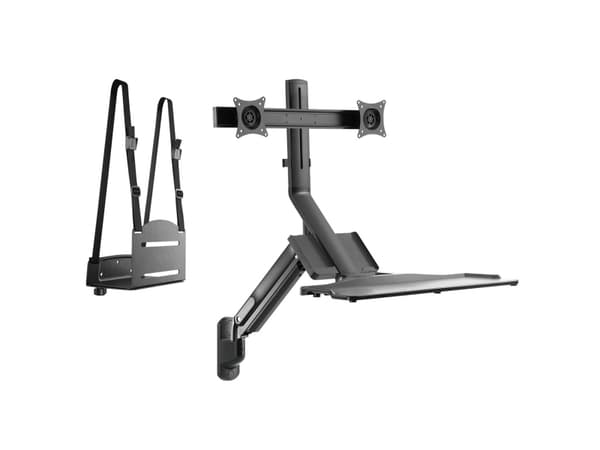 Veggfeste for to skjermer og Maclean-tastatur, gassfjær med datamaskinbrakett, for skjermer 17"~27", MC-633 p