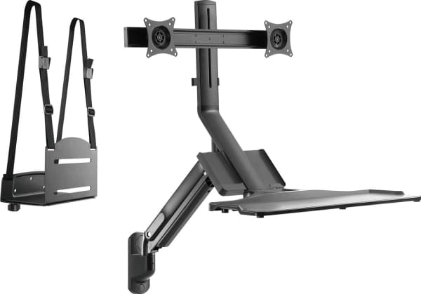 Veggfeste for to skjermer og Maclean-tastatur, gassfjær med datamaskinbrakett, for skjermer 17"~27", MC-633 p