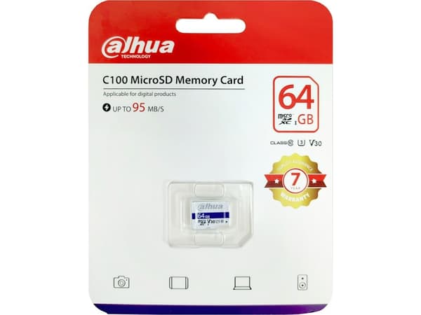 Dahua Technology C100, 64 GB, MicroSDXC, Klass 10, UHS-I, 95 MB/s, 38 MB/s