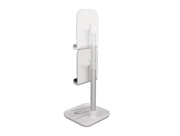 Delock - Stativ for mobiltelefon, nettbrett - telescopic with storage - hvit, sølv