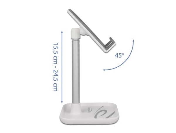 Delock - Stativ for mobiltelefon, nettbrett - telescopic with storage - hvit, sølv