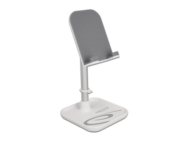 Delock - Stativ for mobiltelefon, nettbrett - telescopic with storage - hvit, sølv