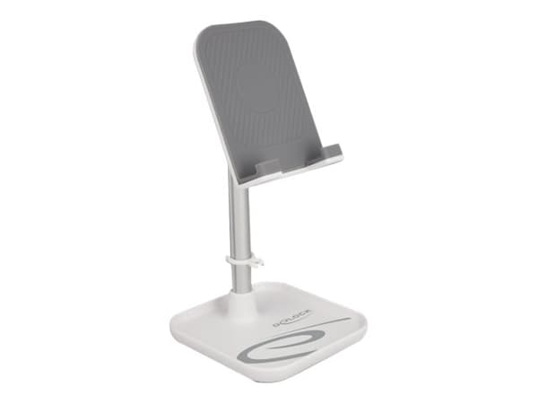 Delock - Stativ for mobiltelefon, nettbrett - telescopic with storage - hvit, sølv Sølv, Hvit