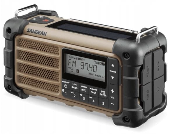 Outdoorradio Sangean MMR-99 FM Solcellepanel, stænkvandsbeskyttet, støvtæt, Lommelygte Brun