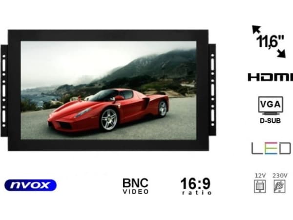 Nvox open frame ips led 12 tuuman monitori vga hdmi bnc av-tulon kanssa