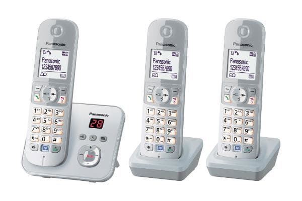 Panasonic KX-TG6823, DECT-puhelin, Kaiutinpuhelin, 120 entries, Soittajan tunnistus, Hopea, Valkoinen