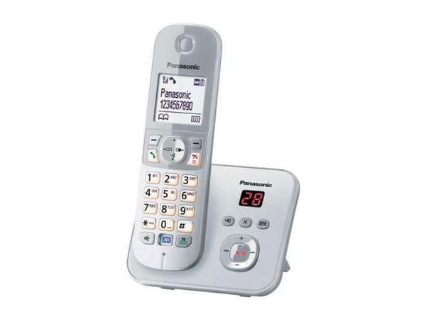 Panasonic KX-TG6823, DECT-puhelin, Kaiutinpuhelin, 120 entries, Soittajan tunnistus, Hopea, Valkoinen