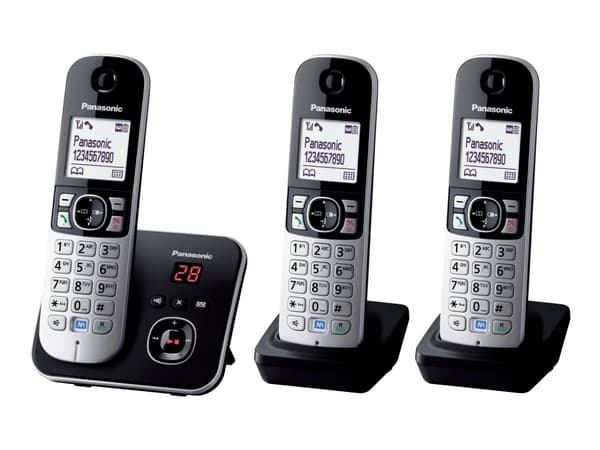 Panasonic KX-TG6823 - Trådløs telefon DECT - perlesølv + 2 ekstra telefonrør (Tysk model, telefonsvarerfunktionen virker ikke i DK/SE) Sølv, Hvit