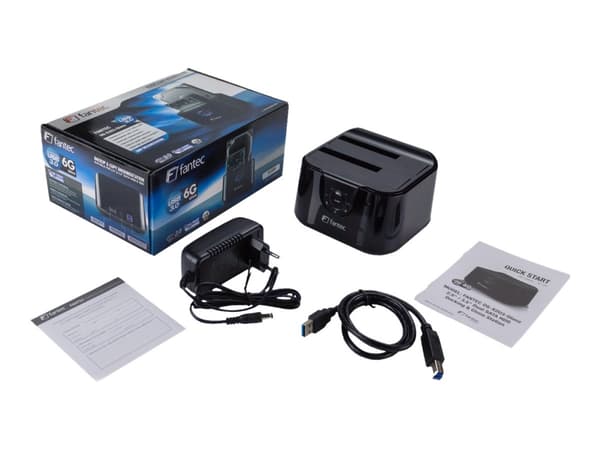 FANTEC DS-X2U3-Glanz - HDD / SSD-dokkestasjon - brønner: 2 - 2,5" / 3,5" delt - SATA 6Gb/s - USB 3.0 - høyglanset svart