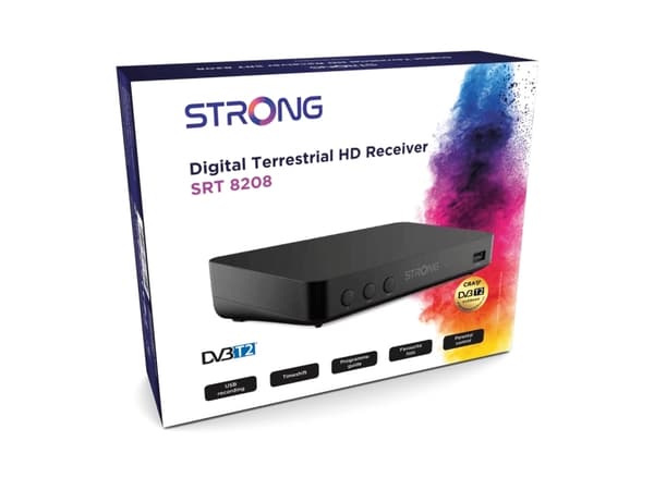 Strong SRT 8208, Ethernet (RJ-45), 640 x 480,720 x 576,1280 x 720,1920 x 1080, 480i, 480p, 576i, 576p, 720p, 1080i, 1080p, 4:3, 16:9, H.265, HEVC, SD