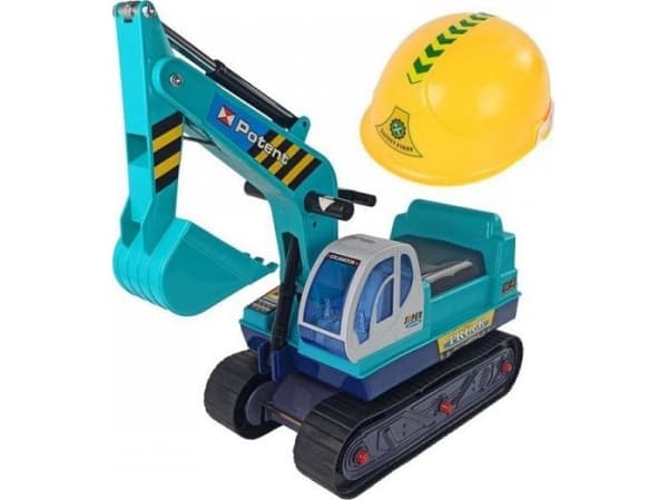 Lean Toys Stor gravemaskin med hjelm, blå