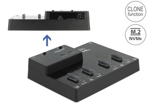 Delock - SSD-dockningsstation - fack: 4 - M.2 - M.2 NVMe Card - USB 3.2 (Gen 2) - svart