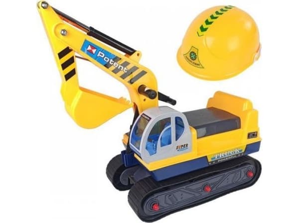 LEANToys Large Excavator Ride Excavator Construction Helmet Yellow