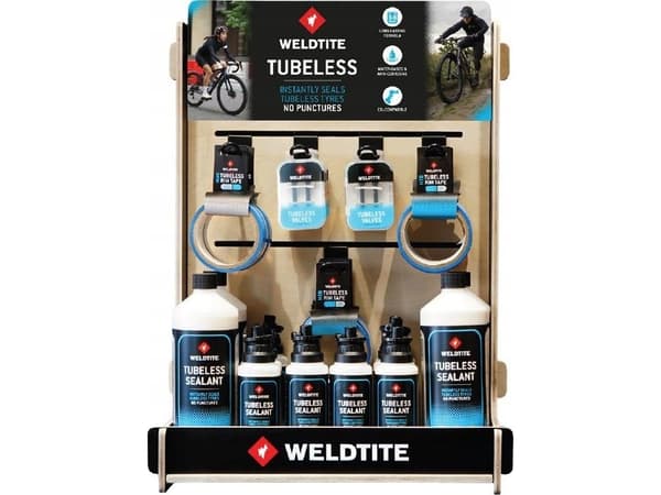 Weldtite Display WELDTITE TUBELESS STAND + Produkter TUBELESS PACK 34 produkter (00018+00054) (NY)