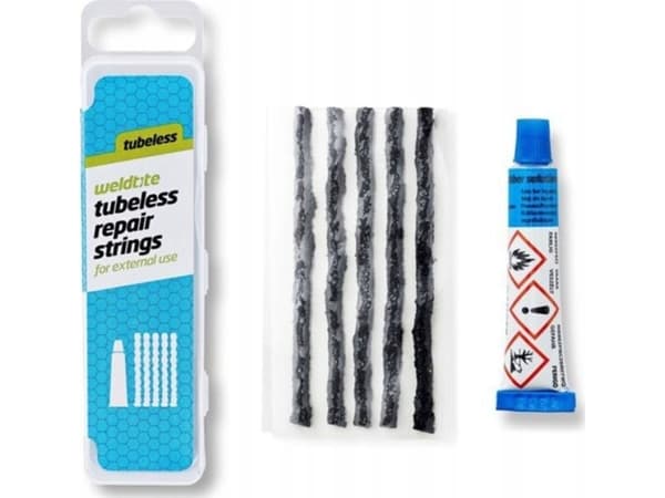 Weldtite repair kit for tubeless tires WELDTITE TUBELESS REPAIR STRINGS (5 cartridges + glue) (NEW)