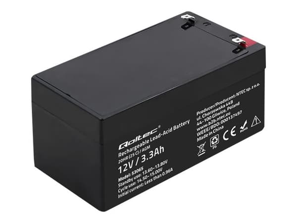 Qoltec 53065, Sealed Lead Acid (VRLA), 12 V, 1 kpl, Musta, 3,3 ah, 10 vuosi/vuosia