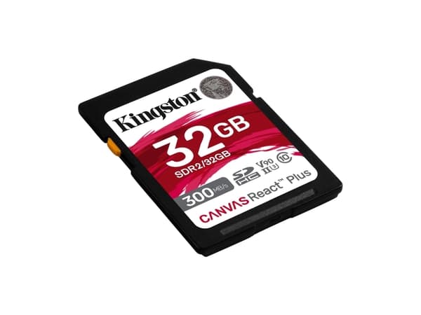 Kingston Canvas React Plus - Flash-minneskort - 32 GB - Video Class V90 / UHS-II U3 / Class10 - SDXC UHS-II