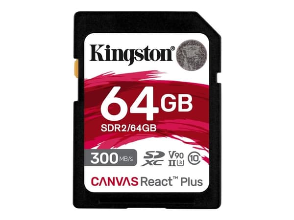Kingston Canvas React Plus - Flashminnekort - 64 GB - Video Class V90 / UHS-II U3 / Class10 - SDXC UHS-II
