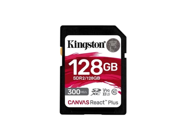 Kingston Canvas React Plus - Flash-minneskort - 128 GB - Video Class V90 / UHS-II U3 / Class10 - SDXC UHS-II