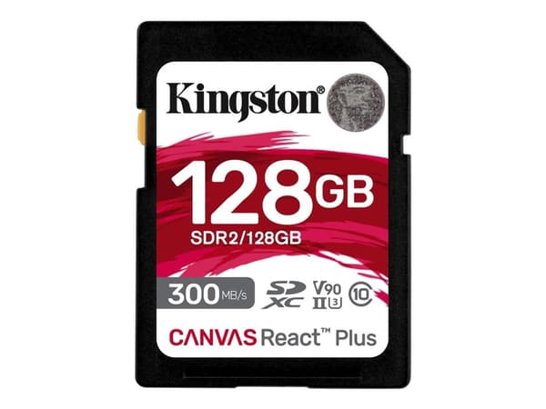 Kingston Canvas React Plus - Flash-minneskort - 128 GB - Video Class V90 / UHS-II U3 / Class10 - SDXC UHS-II