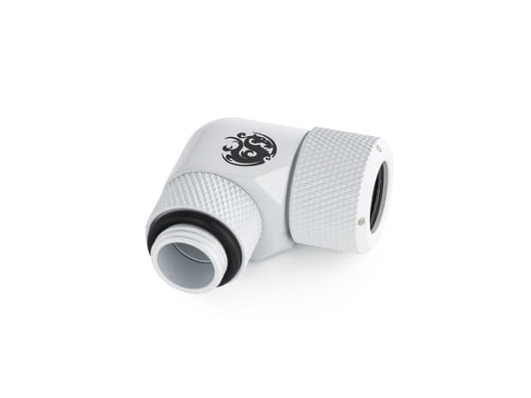 Bitspower Advanced Multi-Link Adapter Liitäntä 90 asteen G1/4 tuuman uros 12mm naaras kovaputkeen - käännettävä, valkoinen