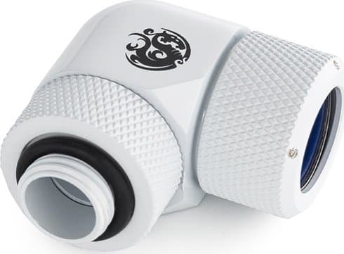 Bitspower Advanced Multi-Link Adapter-tilkobling 90 grader G1/4 tommer AG til 14 mm OD hardt rør - roterbar, hvit