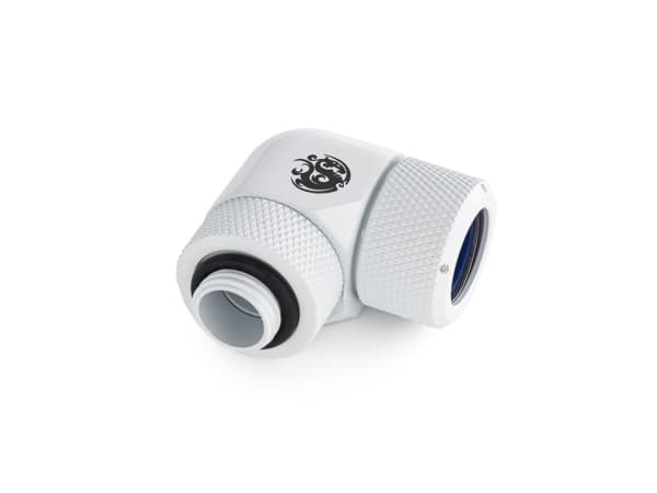 Bitspower Advanced Multi-Link Adapter-tilkobling 90 grader G1/4 tommer AG til 14 mm OD hardt rør - roterbar, hvit