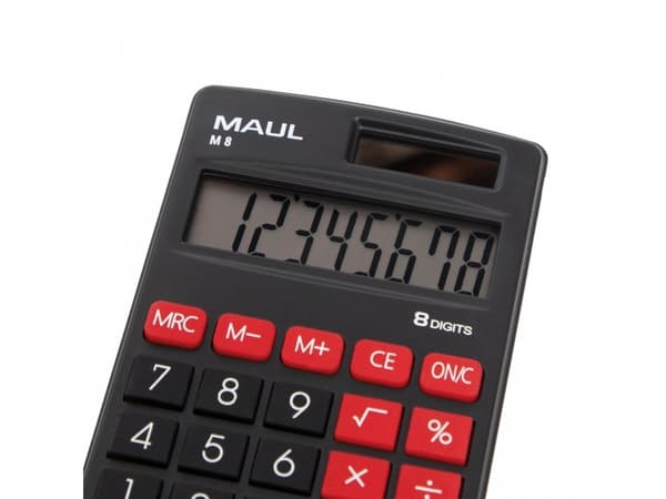 MAUL M 8, Ficka, Display, 8 siffror, 1 linjer, Batteri/solcell, Svart, Röd