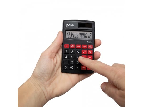 MAUL M 12, Ficka, Display, 12 siffror, 1 linjer, Batteri/solcell, Svart, Röd