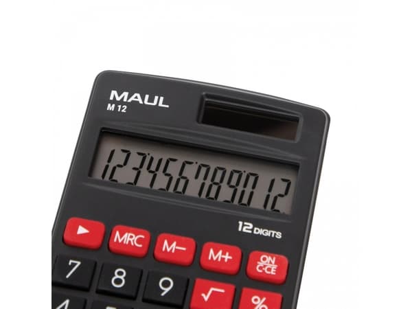 MAUL M 12, Ficka, Display, 12 siffror, 1 linjer, Batteri/solcell, Svart, Röd
