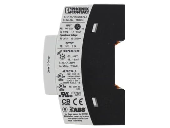 Phoenix Contact STEP-PS/ 1AC/24DC/2.5, 60 W, 85 - 264 V, 45 - 65 Hz, 86%, 1061000 timer, Grå