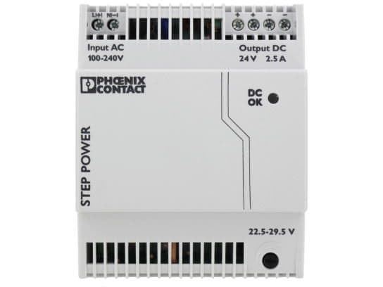 Phoenix Contact STEP-PS/ 1AC/24DC/2.5, 60 W, 85 - 264 V, 45 - 65 Hz, 86%, 1061000 timer, Grå